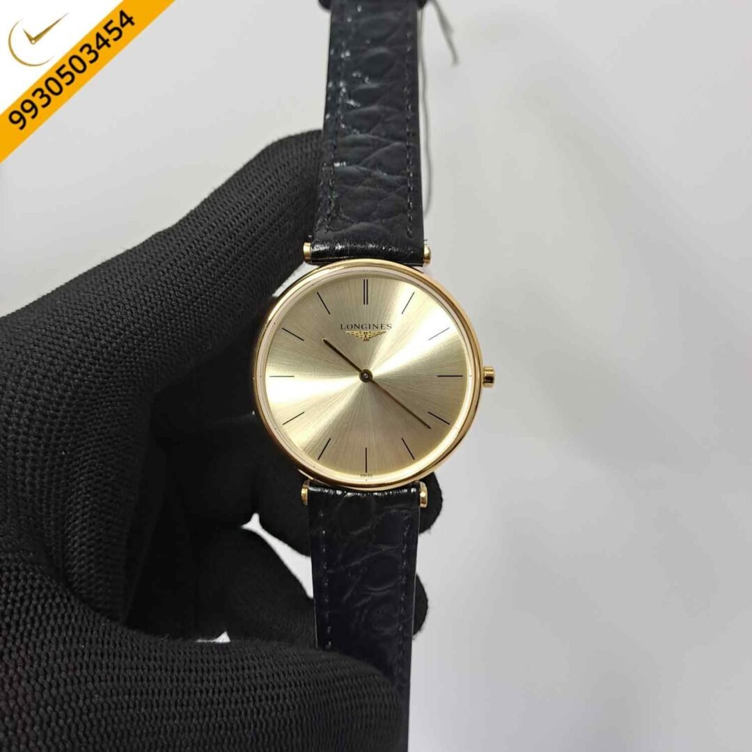 Longines La Grande Classique Full Gold Black Leather Strap Swiss Watch