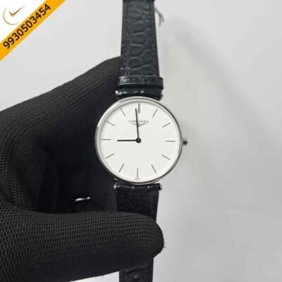 Longines La Grande Classique Silver White Dial Black Leather Strap Swiss Watch