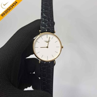 Longines La Grande Classique Gold Bazel White Dial Black Leather Strap Swiss Watch