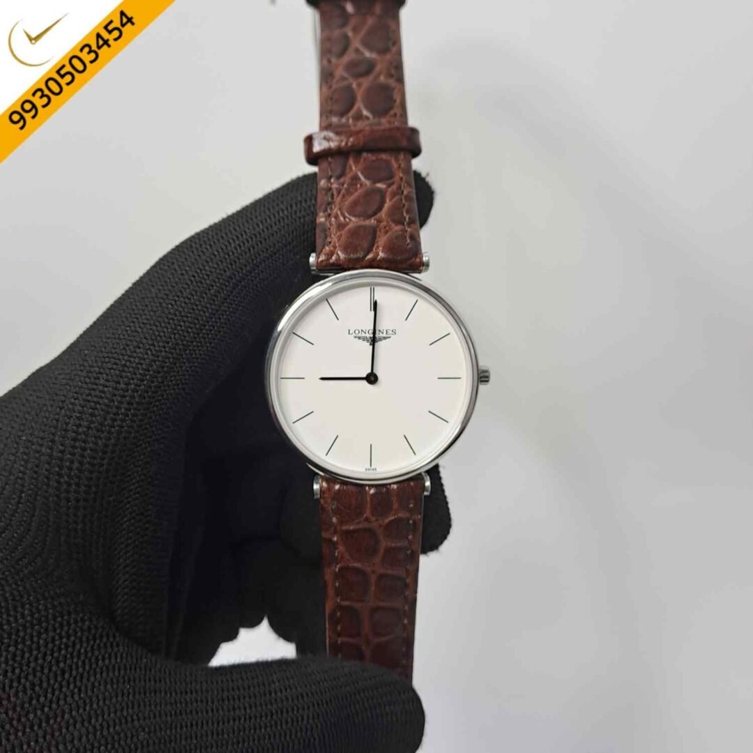 Longines La Grande Classique Silver White Dial Brown Leather Strap Swiss Watch