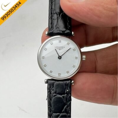 Longines La Grande Classique Diamond White Dial Black Leather Strap Watch