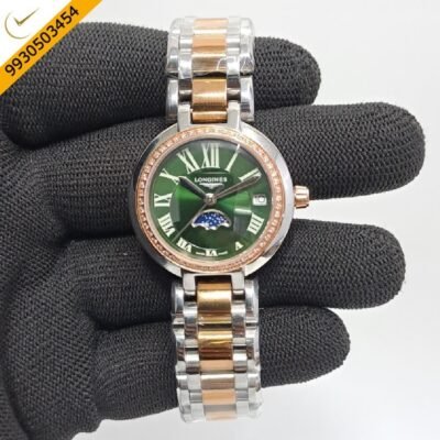 Longines PrimaLuna Dual Tone Diamond Green Dial Watch