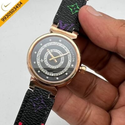 Louis Vuitton Rose Gold Black Dial Leather Watch
