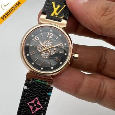 Louis Vuitton Rose Gold Black Dial Leather Watch