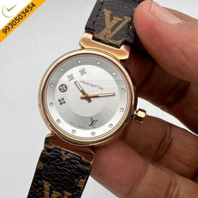 Louis Vuitton Rose Gold Black Dial Leather Watch