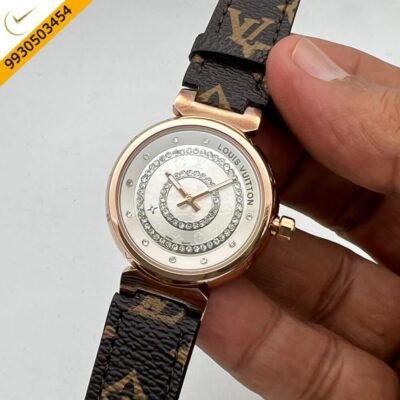 Louis Vuitton Rose Gold Black Dial Leather Watch
