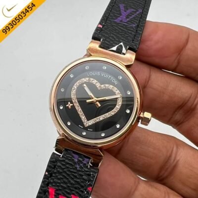 Louis Vuitton Rose Gold Black Dial Leather Watch