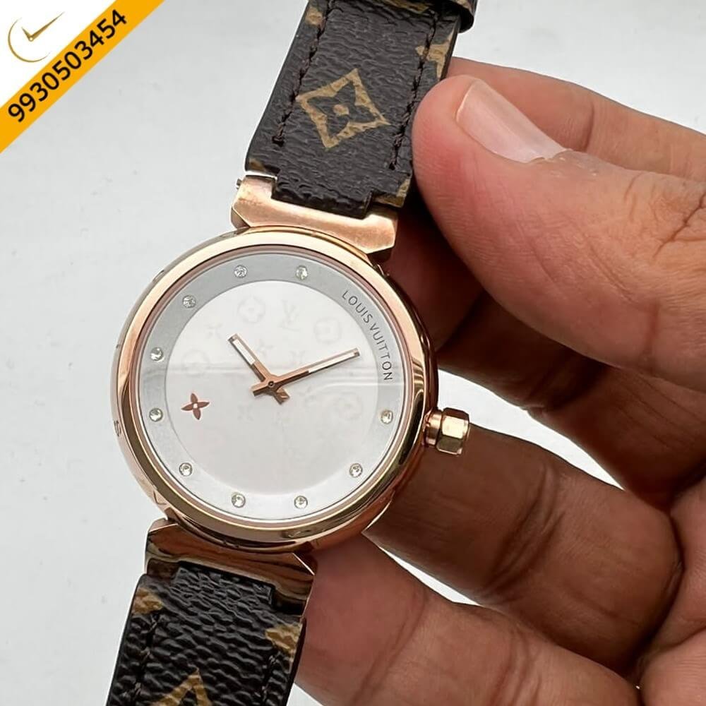Louis Vuitton Rose Gold White Dial Leather Watch