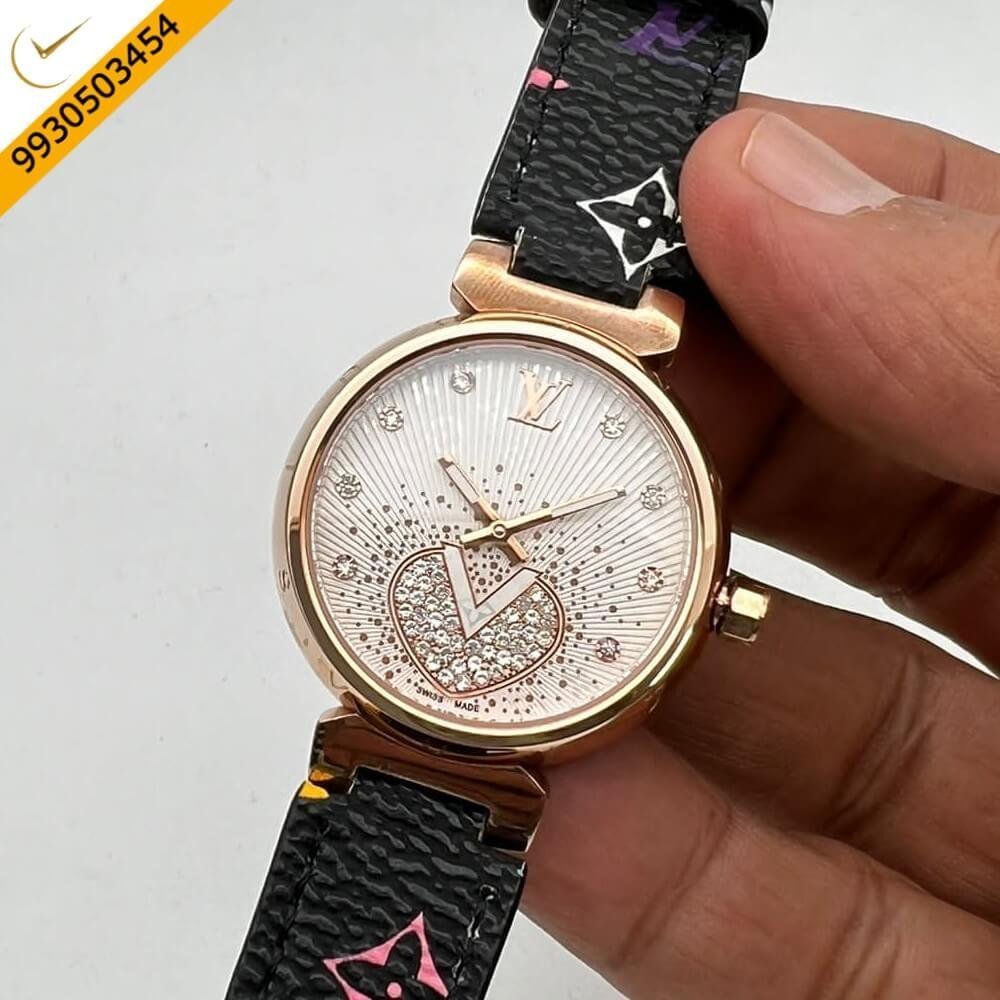 Louis Vuitton Rose Gold White Dial Leather Watch