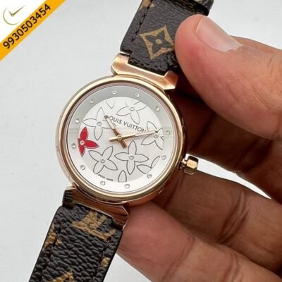 Louis Vuitton Rose Gold White Dial Leather Watch