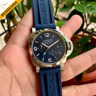 Luminor Panerai ESteel Verde Smeraldo Silver Blue Dial Rubber Swiss Automatic Watch