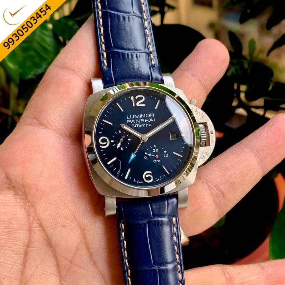 Luminor Panerai ESteel Verde Smeraldo Silver Blue Dial Swiss Automatic Watch