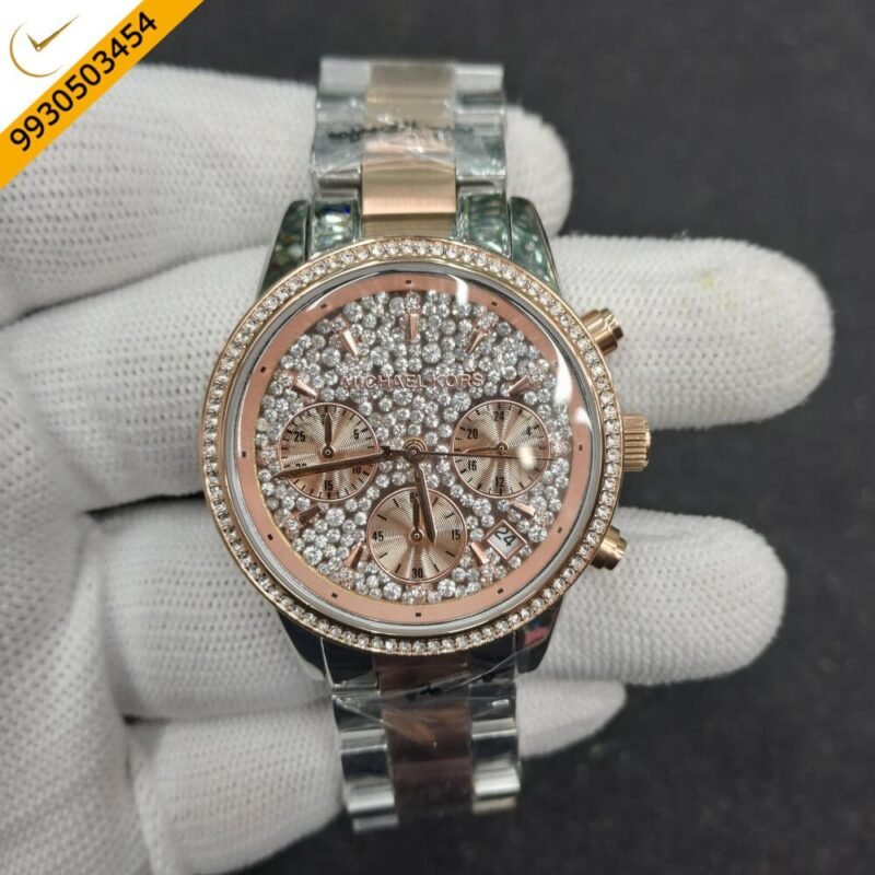 Michael Kors Chronograph Dual Tone Diamond Studded Dial Swiss Watch