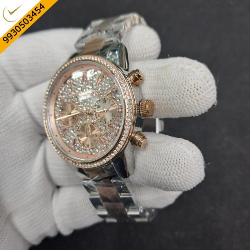Michael Kors Chronograph Dual Tone Diamond Studded Dial Swiss Watch - Image 3