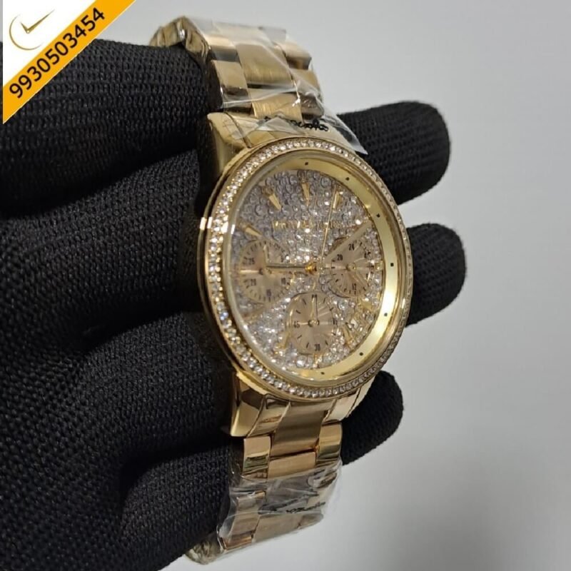 Michael Kors Chronograph Full Gold Diamond Studded Dial Swiss Watch - Image 2