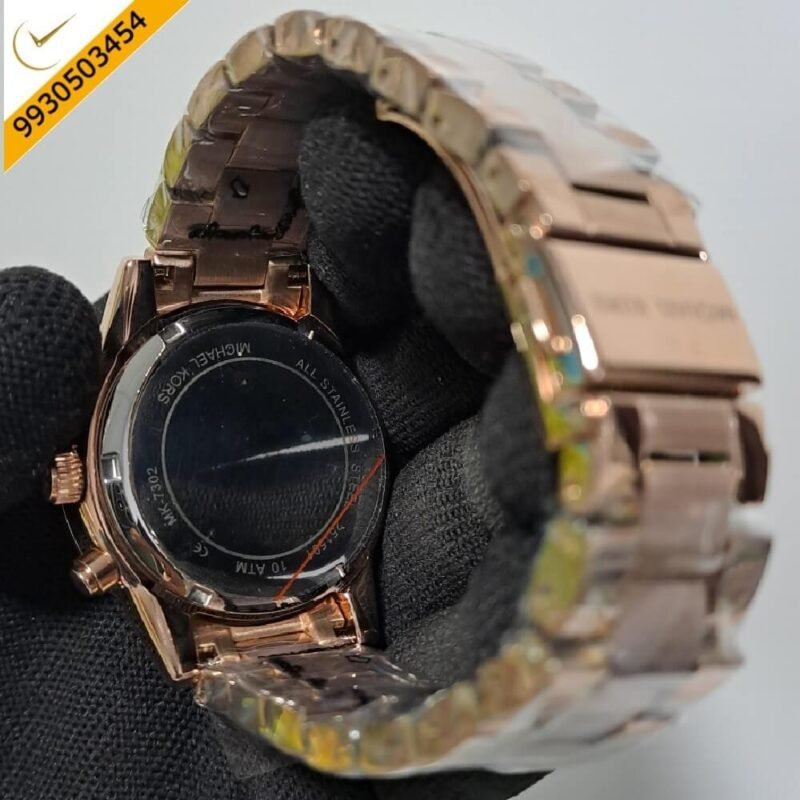 Michael Kors Chronograph Full Rose Gold Diamond Studded Dial Swiss Watch - Image 4