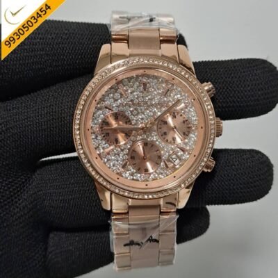 Michael Kors Chronograph Full Rose Gold Diamond Studded Dial Swiss Watch