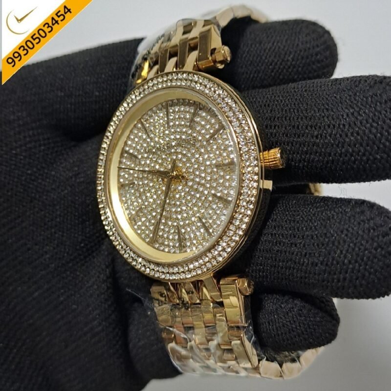 Michael Kors Darci Gold Diamond Studded Dial Gold Strap Swiss Watch - Image 2