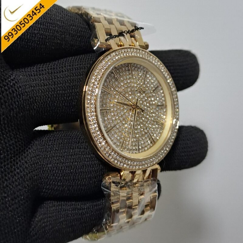 Michael Kors Darci Gold Diamond Studded Dial Gold Strap Swiss Watch - Image 3