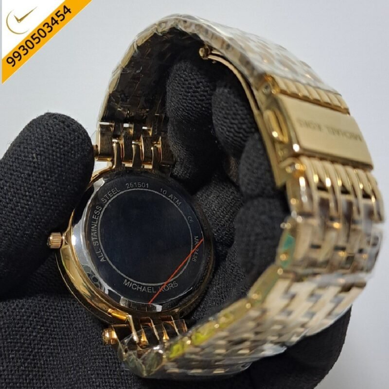 Michael Kors Darci Gold Diamond Studded Dial Gold Strap Swiss Watch - Image 4