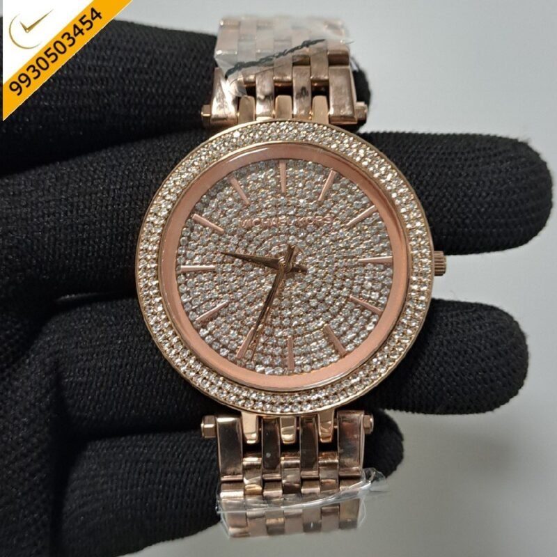 Michael Kors Darci Rose Gold Diamond Studded Dial Rose Gold Strap Swiss Watch