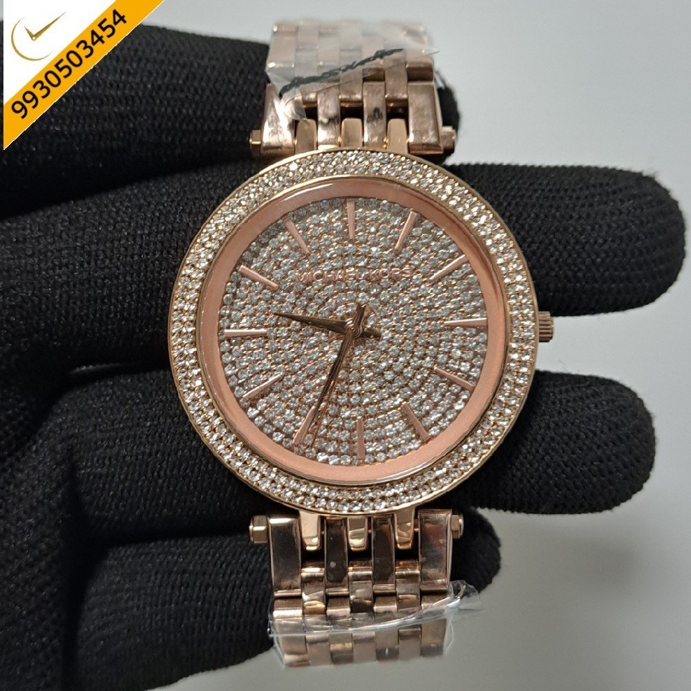 Michael Kors Darci Rose Gold Diamond Studded Dial Rose Gold Strap Swiss Watch