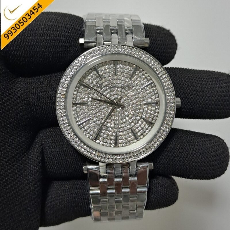 Michael Kors Darci Silver Diamond Studded Dial Silver Steel Strap Swiss Watch