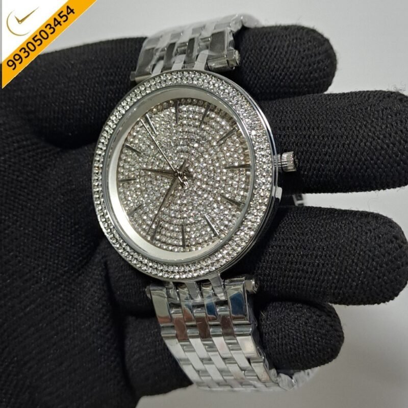Michael Kors Darci Silver Diamond Studded Dial Silver Steel Strap Swiss Watch - Image 2