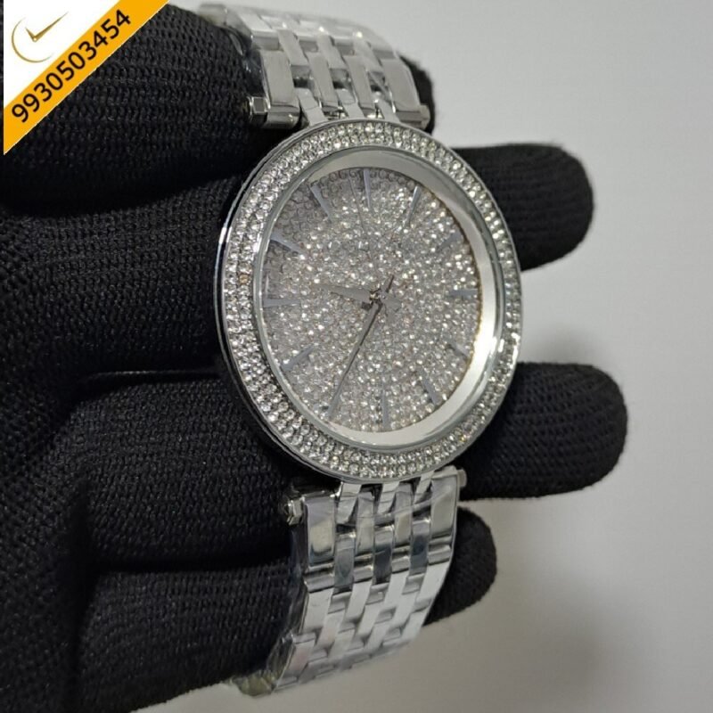 Michael Kors Darci Silver Diamond Studded Dial Silver Steel Strap Swiss Watch - Image 3