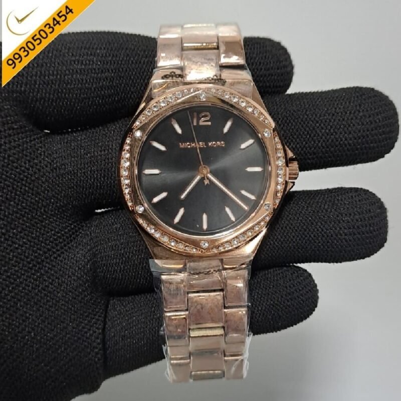 Michael Kors Lennox Rose Gold Black Dial Rose Gold Strap Swiss Watch