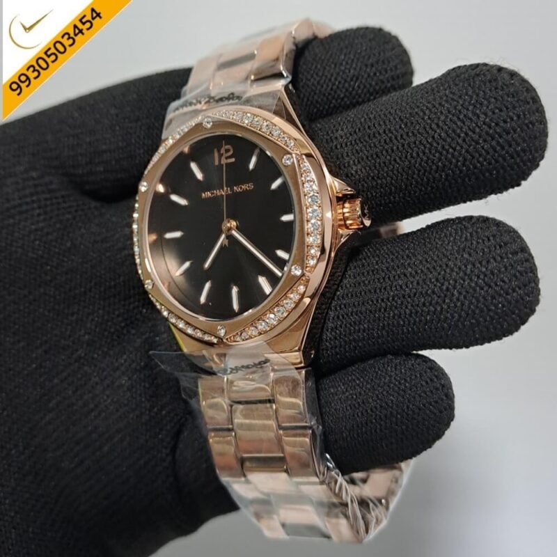 Michael Kors Lennox Rose Gold Black Dial Rose Gold Strap Swiss Watch - Image 3