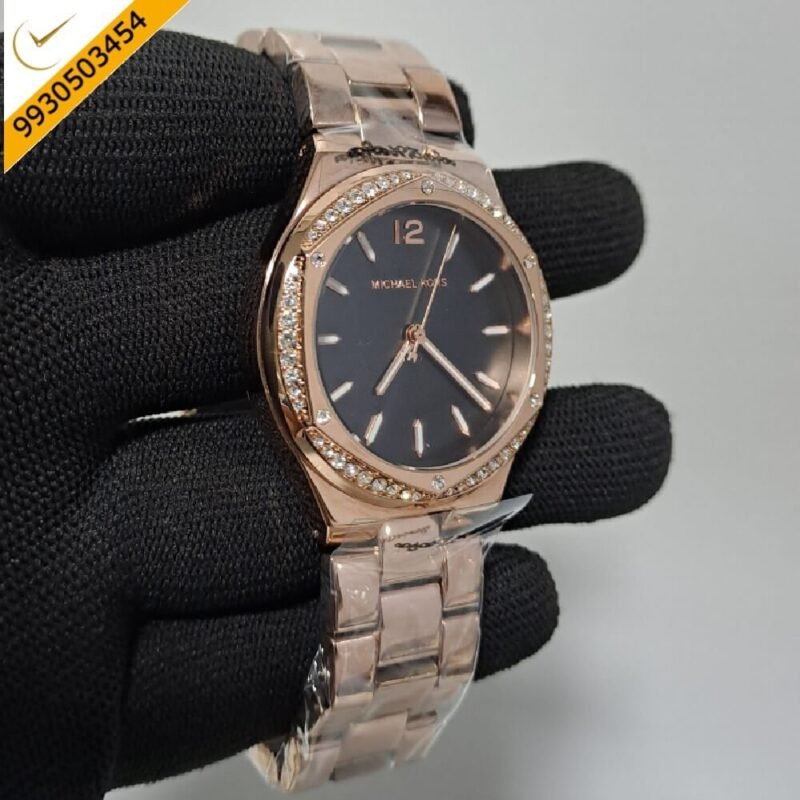 Michael Kors Lennox Rose Gold Black Dial Rose Gold Strap Swiss Watch - Image 2