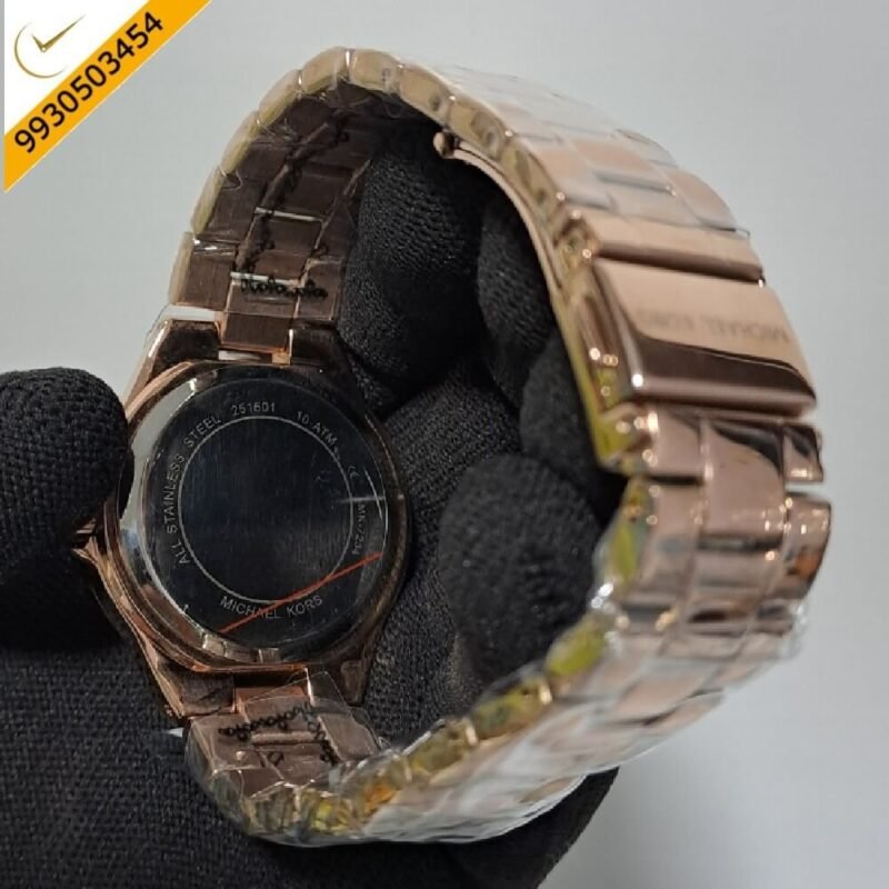 Michael Kors Lennox Rose Gold Black Dial Rose Gold Strap Swiss Watch - Image 4