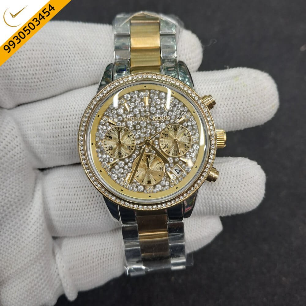 Michael Kors Ritz Chronograph Dual Tone Diamond Studded Dial Swiss Watch