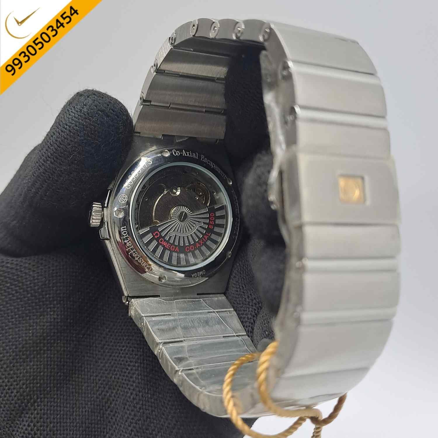 Omega Constellation Co Axial Steel Diamond Bezel Black Dial Swiss Automatic Watch - Image 4
