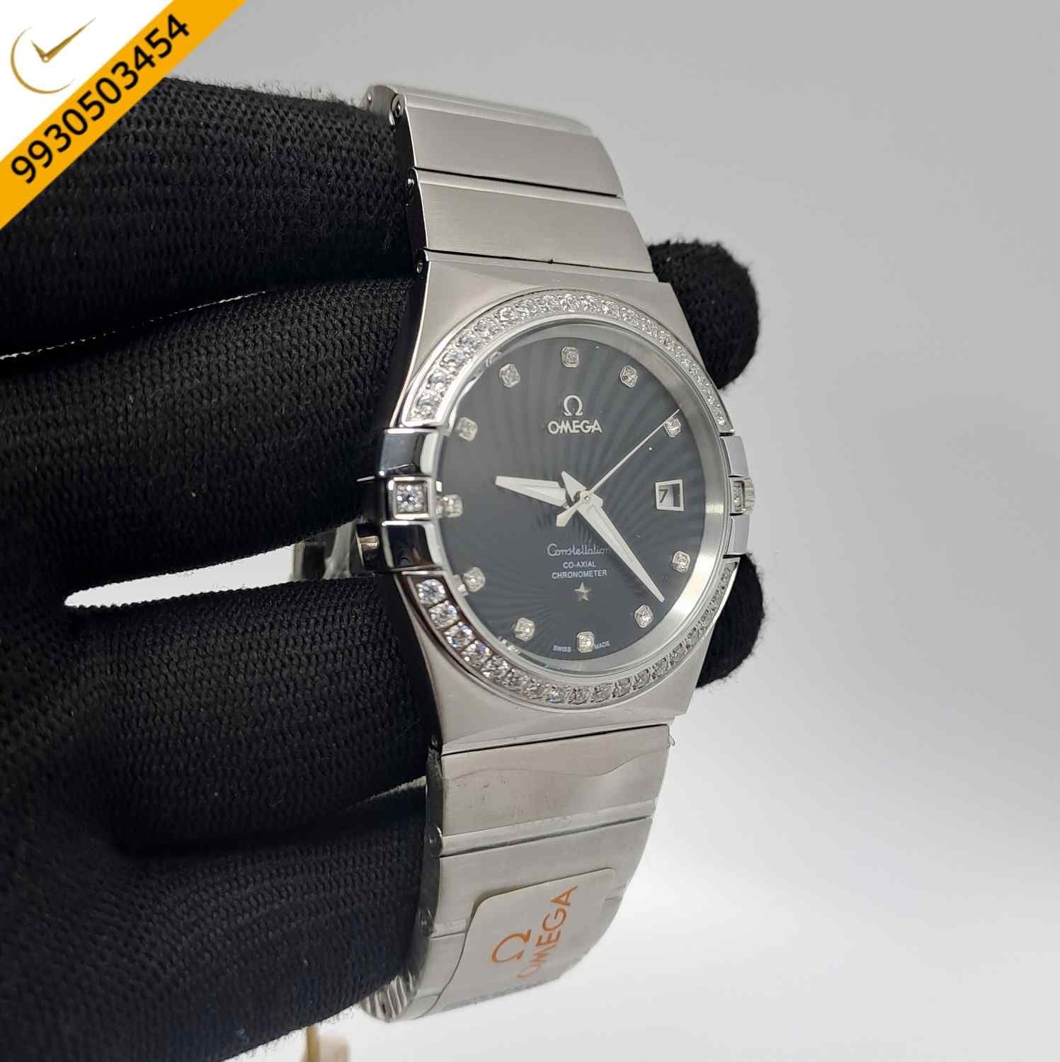 Omega Constellation Co Axial Steel Diamond Bezel Black Dial Swiss Automatic Watch - Image 2