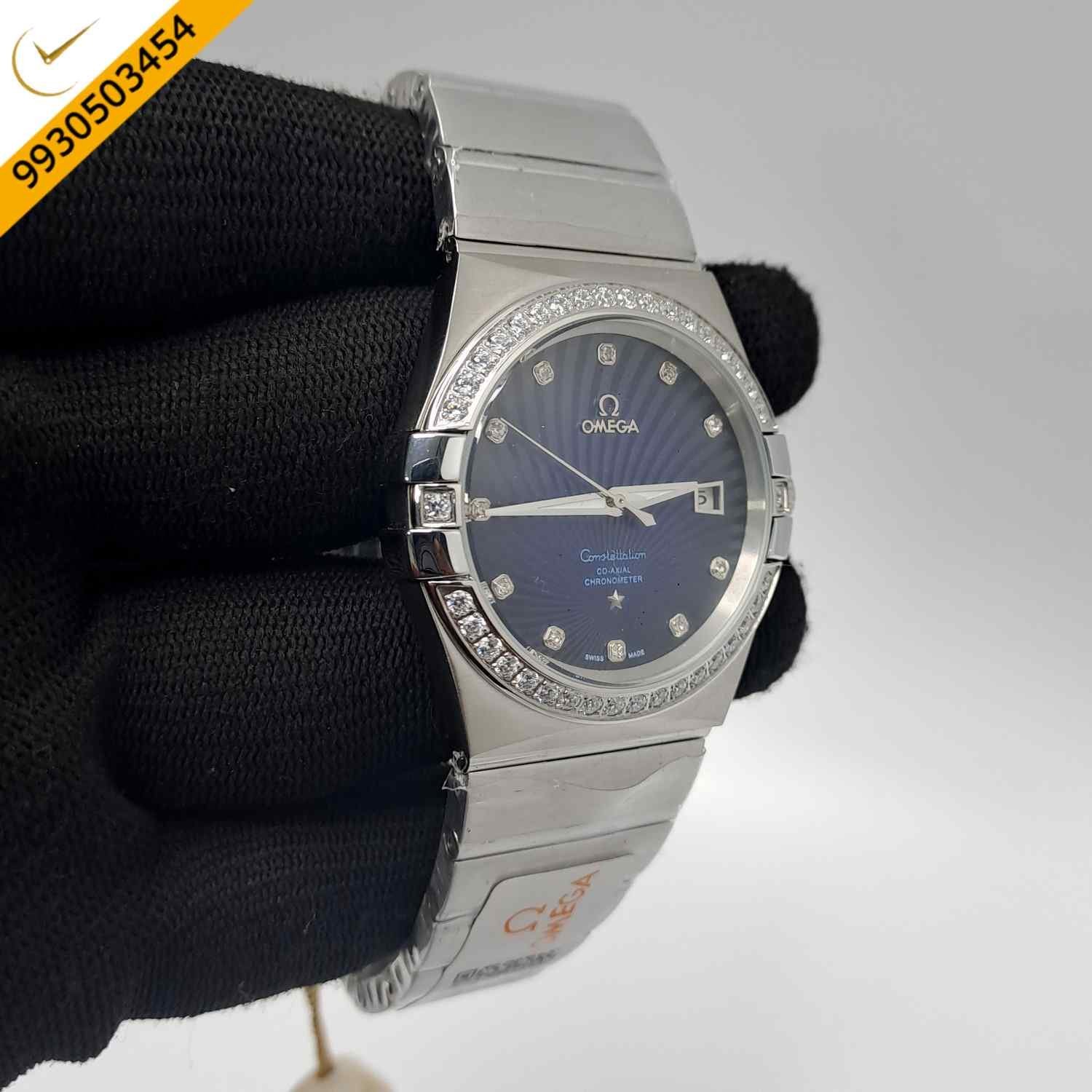 Omega Constellation Co Axial Steel Diamond Bezel Blue Dial Swiss Automatic Watch - Image 2