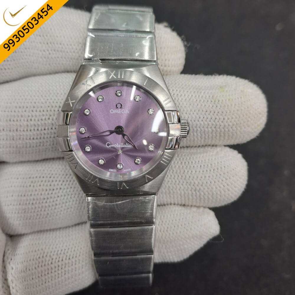 Omega Constellation Full Silver Purple Dial Swiss Watch