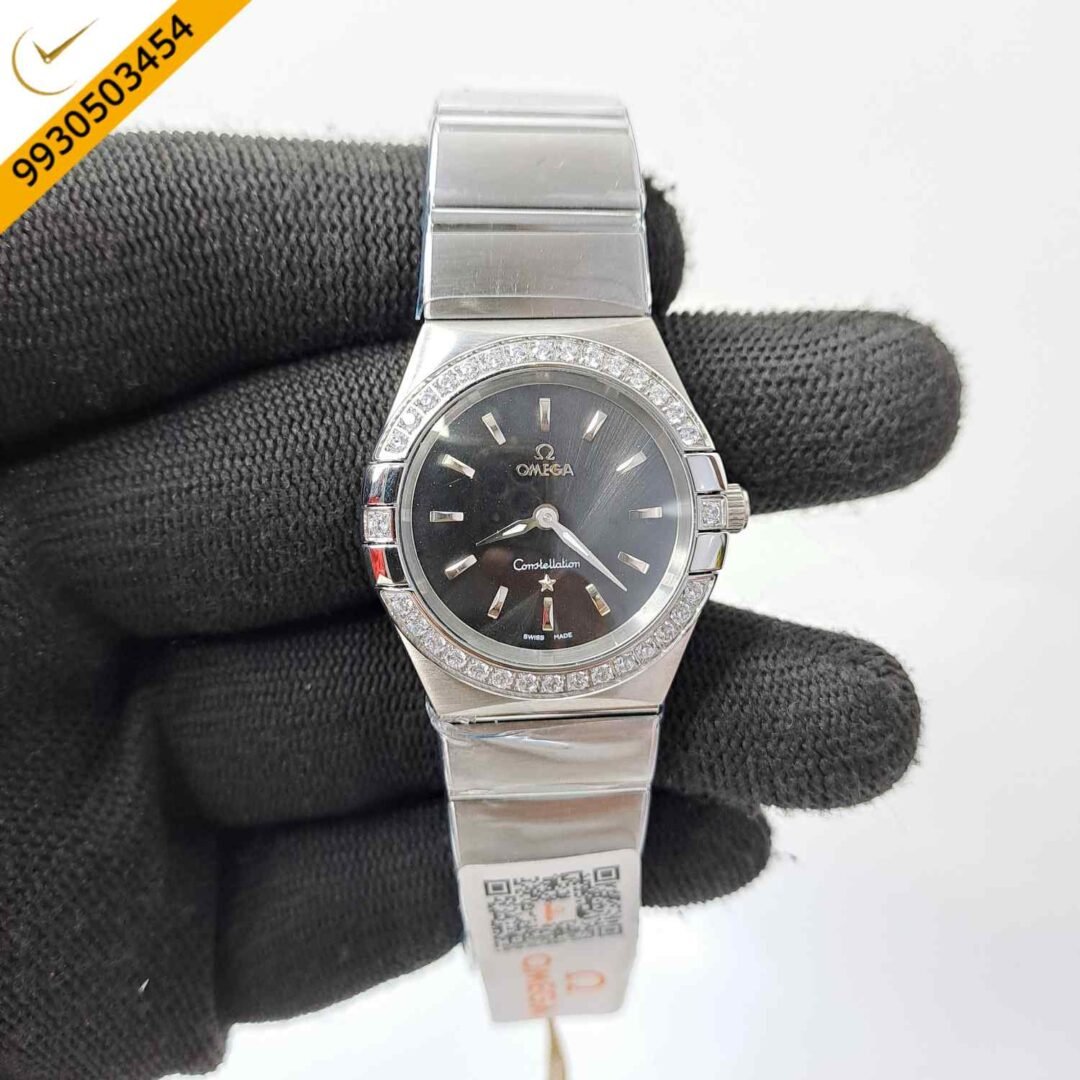 Omega Constellation Steel Diamond Bazel Stick Marker Black Dial Swiss Watch