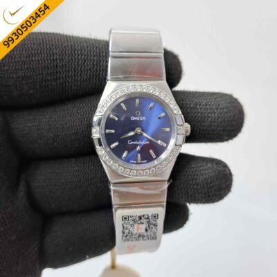 Omega Constellation Steel Diamond Bazel Stick Marker Blue Dial Swiss Watch