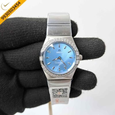 Omega Constellation Steel Diamond Bazel Stick Marker Blue Dial Swiss Watch