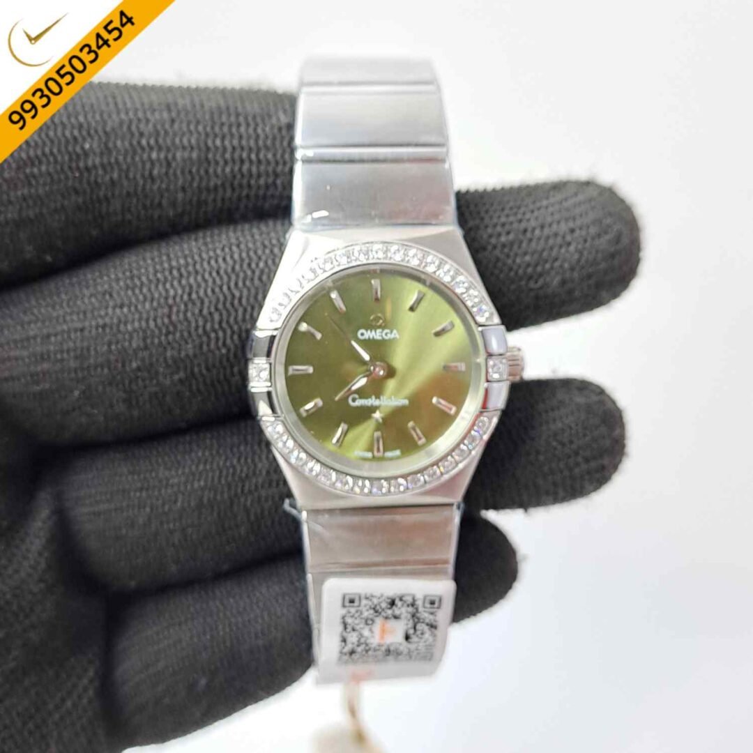 Omega Constellation Steel Diamond Bazel Stick Marker Green Dial Swiss Watch