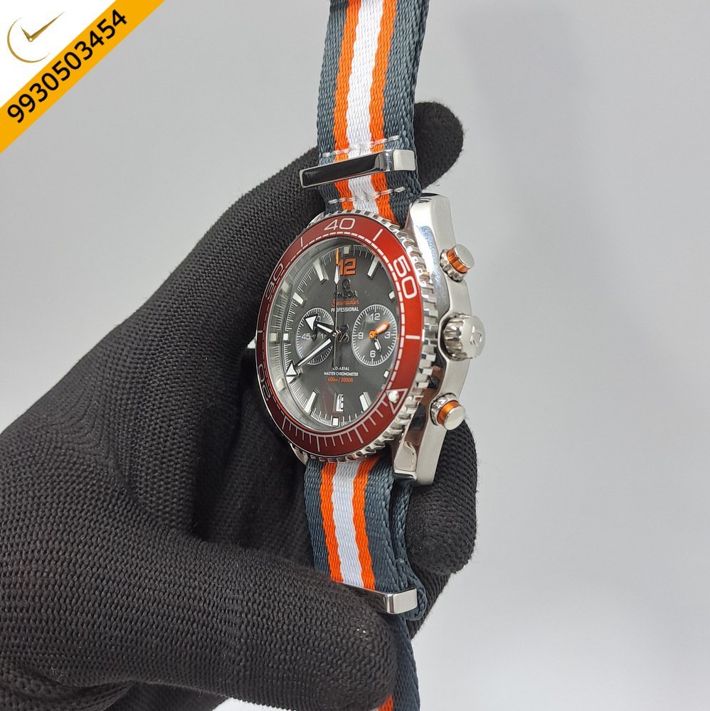 Omega Planet Ocean 600M Boutique Steel Grey Dial White & Orange Nato Strap Swiss Watch - Image 2