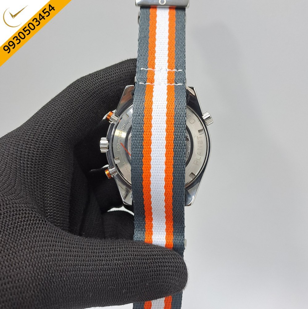 Omega Planet Ocean 600M Boutique Steel Grey Dial White & Orange Nato Strap Swiss Watch - Image 4