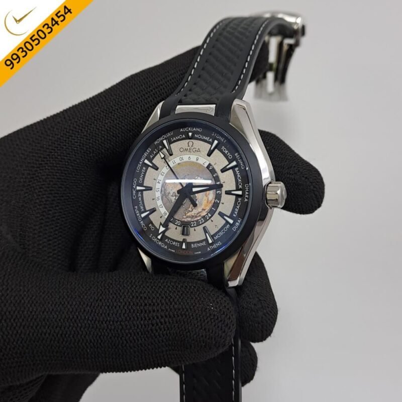 Omega Seamaster Aqua Tera World Time Grey Dial Black Fiber Strap Swiss Automatic Watch - Image 2