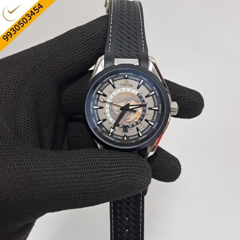 Omega Seamaster Aqua Tera World Time Grey Dial Black Fiber Strap Swiss Automatic Watch