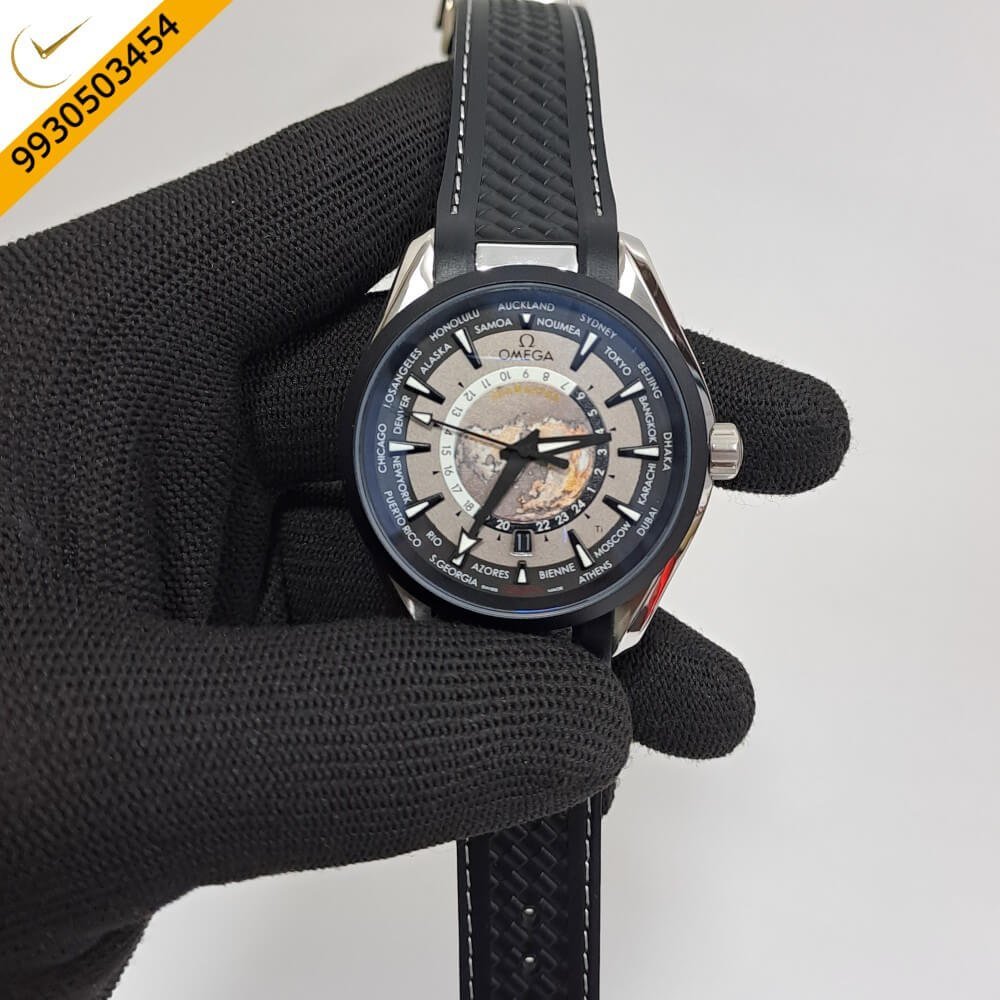 Omega Seamaster Aqua Tera World Time Grey Dial Black Fiber Strap Swiss Automatic Watch