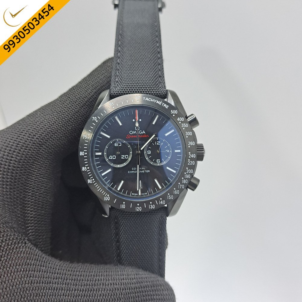 Omega Speedmaster Professional Moonwatch Chronograph Full Black Leather Swiss Watch