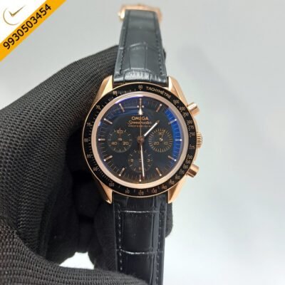 Omega Speedmaster Professional Moonwatch Chronograph Rose Gold Black Dial Swiss Watch