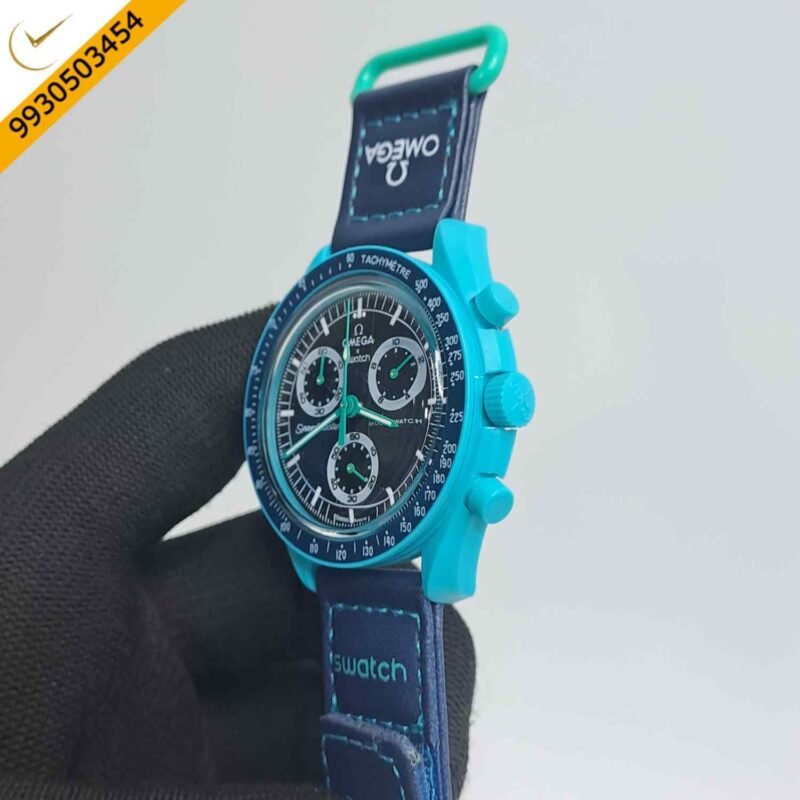 Omega Speedmaster Swatch Moonswatch Mission On Earth Blue Chronograph Swiss Watch - Image 3